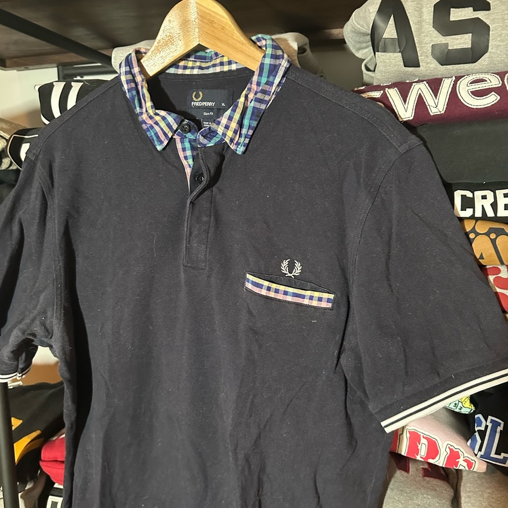 Fred Perry Dark Polo with Plaid Collar